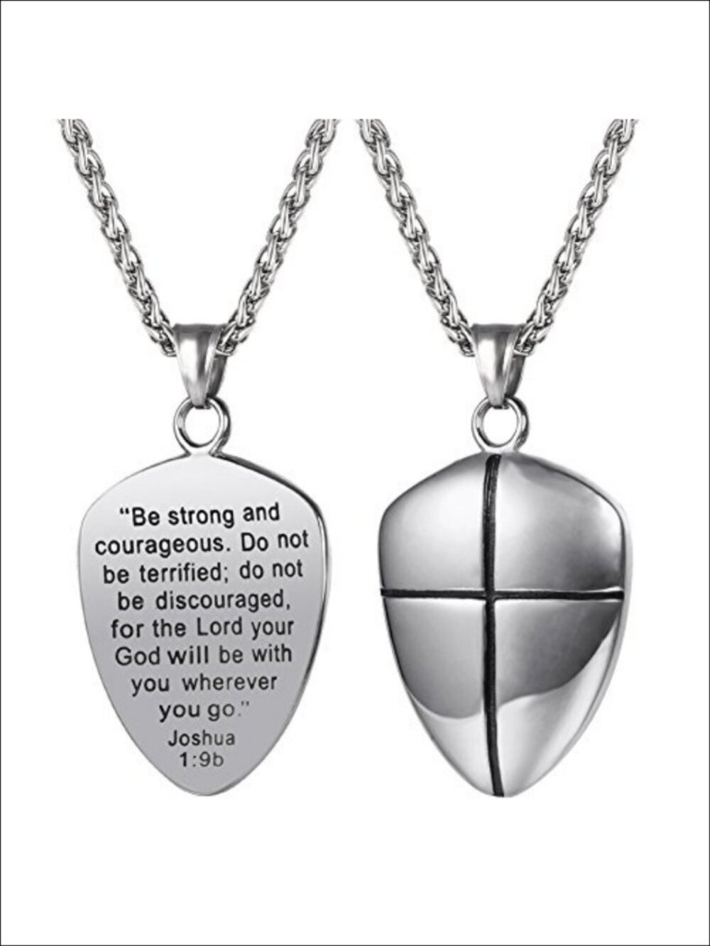 Stainless Steel Shield of Faith Bible Verse Pendant Necklace – Men's Jewelry